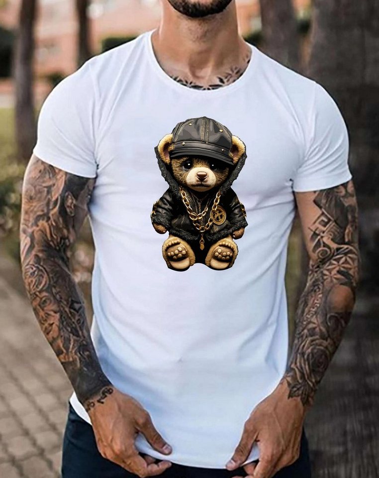 RMK T-Shirt Herren T-Shirt Basic Rundhals mit Gangster Teddybär Bär von RMK