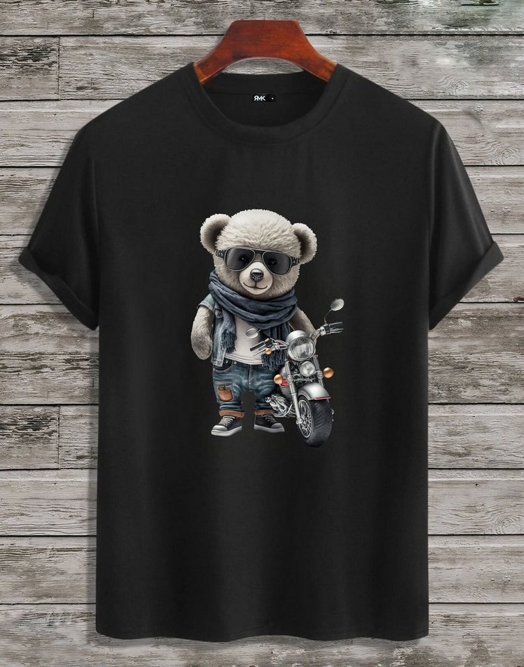 RMK T-Shirt Herren T-Shirt Rundhals mit Teddybär Motorrad von RMK