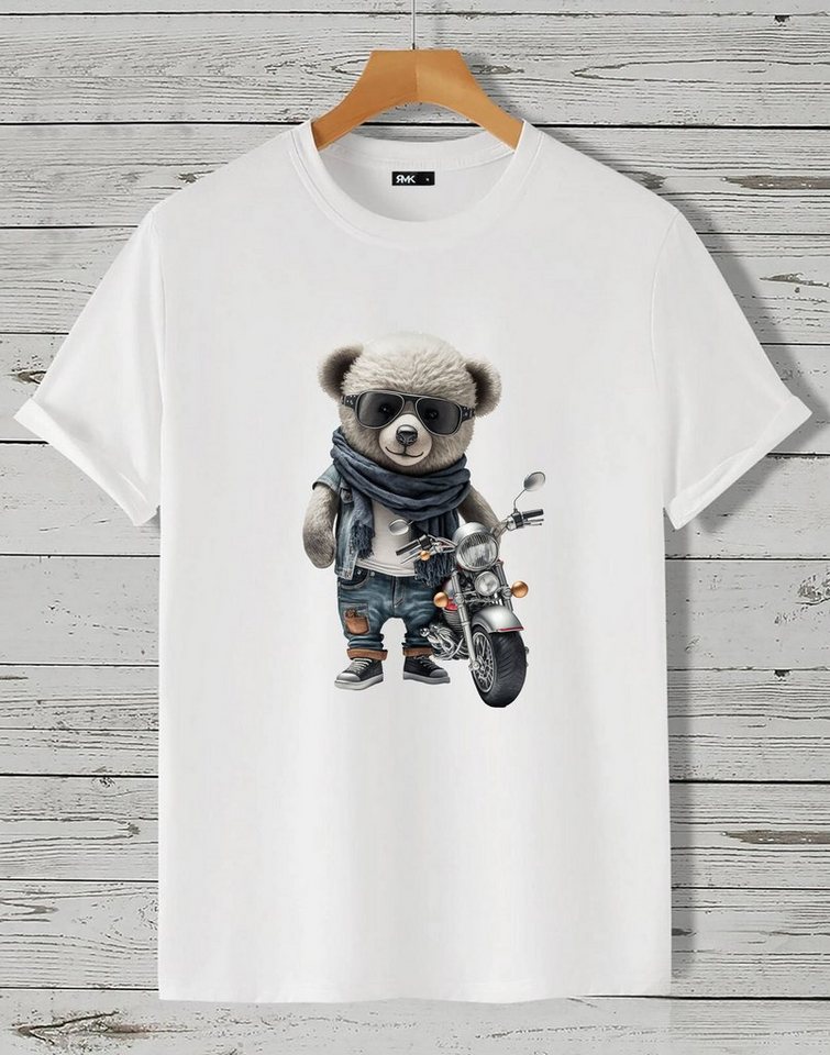 RMK T-Shirt Herren T-Shirt Rundhals mit Teddybär Motorrad von RMK