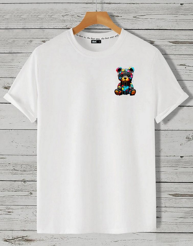 RMK T-Shirt Herren kurzarm Shirt Basic Rundhals mit Teddybär Bär von RMK