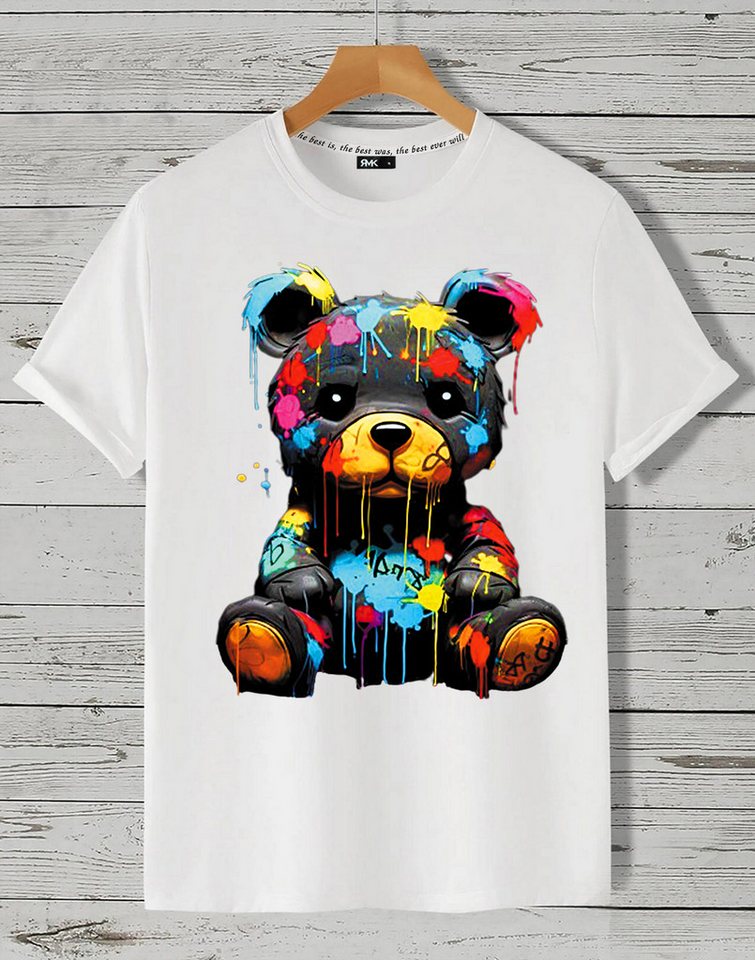 RMK T-Shirt Herren kurzarm Shirt Basic Rundhals mit Teddybär Bär von RMK