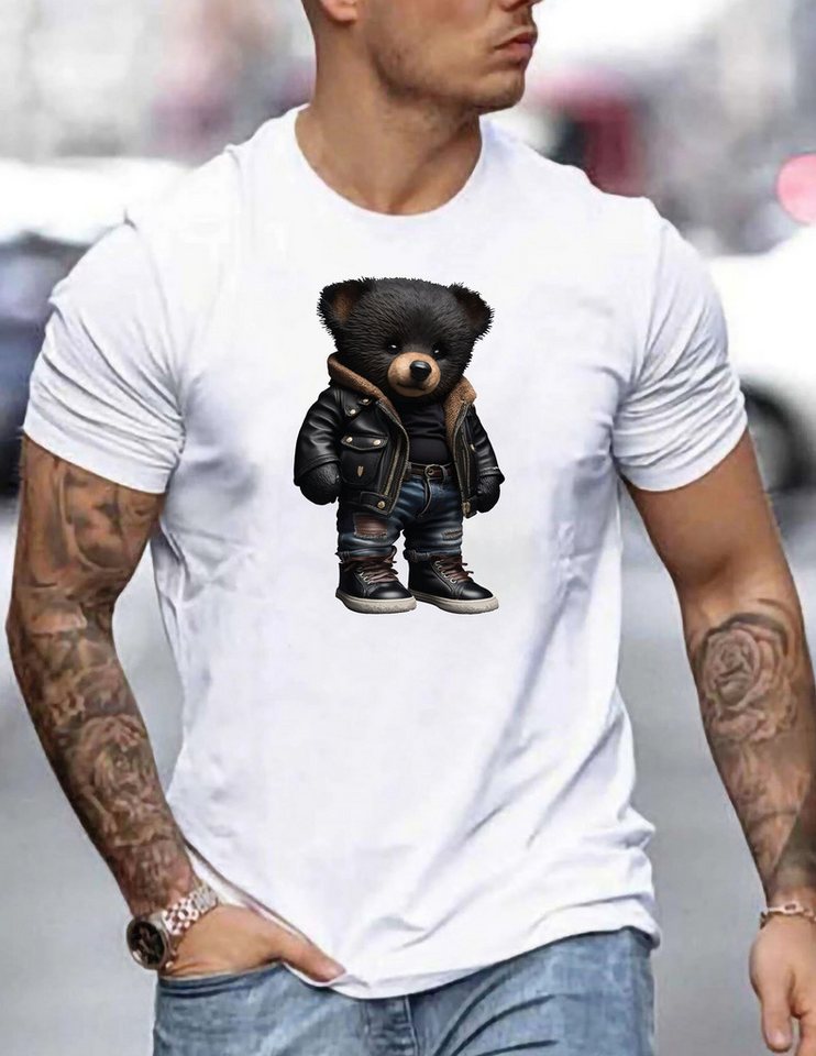 RMK T-Shirt RMK T-Shirt Herren T-Shirt Basic Rundhals mit Gangster Teddybär Bär in Unifarbe, mit lizenziertem Print, aus Baumwolle von RMK