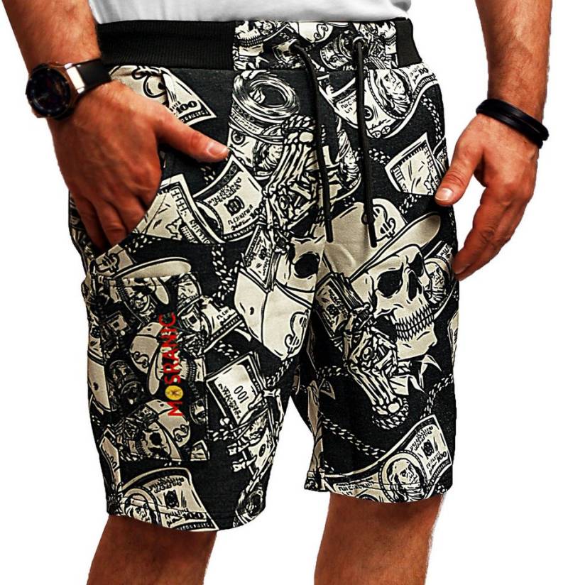 RMK Trainingsshorts Herren Short Sport kurze Hose Sommer Gothic Skull Totenkopf Schädel Elastikbund mit Tunnelzug von RMK