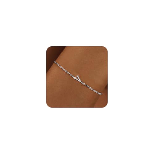 RMMD Armband Damen Mädchen, Silber Armband mit Buchstaben V Initiale Armband Namensarmband Silber Buchstaben Armbänder Damen Geburtstagsgeschenk Geschenke für Frauen Teenager Mädchen von RMMD