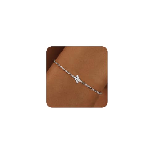 RMMD Armband Damen Mädchen Silber, 18K Weißgold Vergoldete Silber Armbänder mit Buchstaben M Armkette Initiale Armbänder Damen Geschenke für Mädchen Teenager Frauen von RMMD