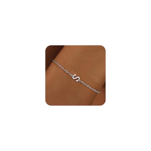 RMMD Armband Damen Silber, 18K Weißgold Vergoldete Silber Armband mit Buchstaben S Initiale Armband mit Buchstaben Silber Armbänder Damen Modeschmuck Geschenke für Frauen Mädchen von RMMD