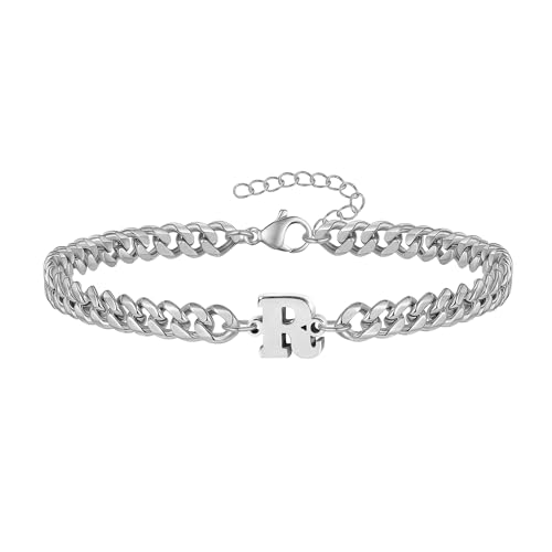 RMMD Armband Herren Silber, Armband mit Buchstaben Geschenke für Männer Silber Panzerkette Armbänder Herren Jungen Edelstahl Armkette Geburtstag Geschenke für Papa Sohn Freund Bruder Teenager R von RMMD