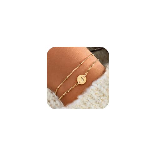 RMMD Armband Gold Damen - 18K Gold Vergoldete Armband mit Buchstaben J Armbänder Damen Mädchen Personalisiertes Armbänder Schmuck Geschenke für Teenager Mädchen Frauen Geburtstag Geschenk von RMMD