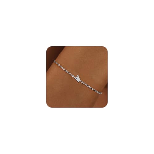 RMMD Silber Armband Damen Mädchen, Silber Armband mit Buchstaben W Initiale Armband Namensarmband Silber Buchstaben Armbänder Damen Geburtstagsgeschenk Geschenke für Frauen Mädchen von RMMD