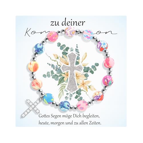 RMMD Erstkommunion Geschenke Mädchen, Kommunion Geschenke für Mädchen, Silber Kreuz Armband, Erstkommunion Geschenkes Kommt mit Karte und Stoffbeutel von RMMD