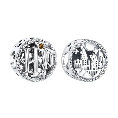 RMMY 925 Sterling Silber Beads Weisenstein Zauberschloss Charm-Anhänger für Armband Halskette Weihnachten Muttertag Schmuck für Damen mit Zirkonia von RMMY