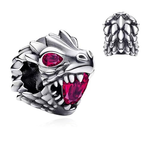 RMMY 925 Sterling Silber Perlen Rotäugiger Wolf Anhänger für Armband Halskette Weihnachtsschmuck zum Muttertag für Damen mit Zirkonia von RMMY