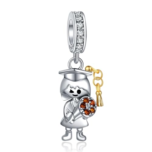 RMMY Charm Bachelor Cap Graduation Girl Bouquet Charm Anhänger für Armband Halskette Muttertag Geschenk für Frauen 925 Sterling Silber Beads with Zirkonia Schmuck von RMMY