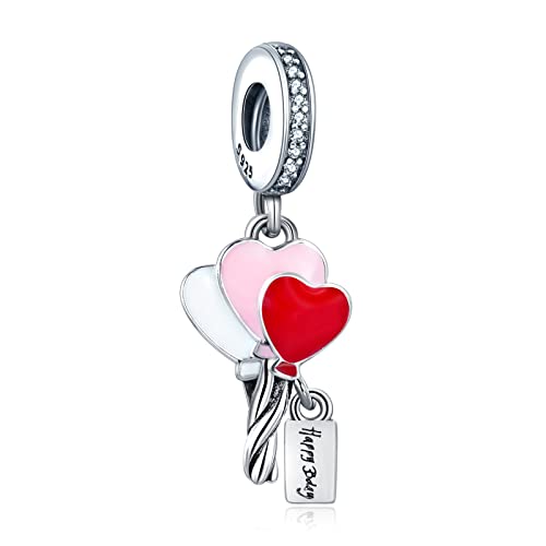 RMMY Birthday Heart Dangle Charm Anhänger für Armband Halskette Muttertag Geschenk für Frauen,925 Sterling Silber Beads with Zirkonia Schmuck von RMMY