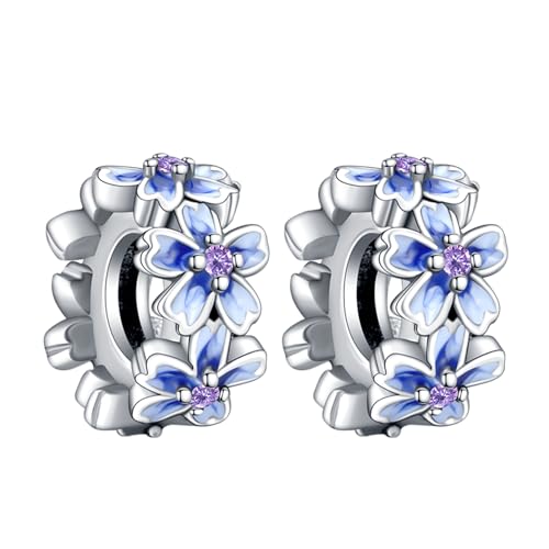 RMMY Blue Pansy Flower Spacer Charms 2pcs Anhänger für Armband Halskette Muttertag Geschenk für Frauen,925 Sterling Silber Beads with Zirkonia Schmuck von RMMY