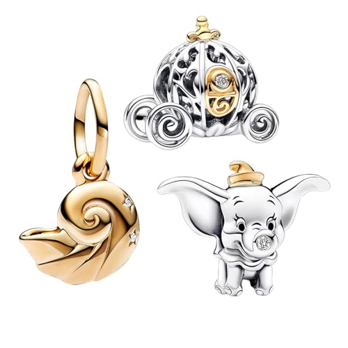 RMMY Carriage Elephant Enchanted Shell Dangle Charm Anhänger für Armband Halskette Muttertag Geschenk für Frauen,925 Sterling Silber Beads with Zirkonia Schmuck von RMMY