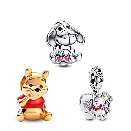 RMMY Cartoon Animal Charm Anhänger 925 Sterling Silber Elephant Bears Charm Bead für Armband Damen Schmuck Perfektes Birthday Muttertagsgeschenk 3-Stück/Paket von RMMY