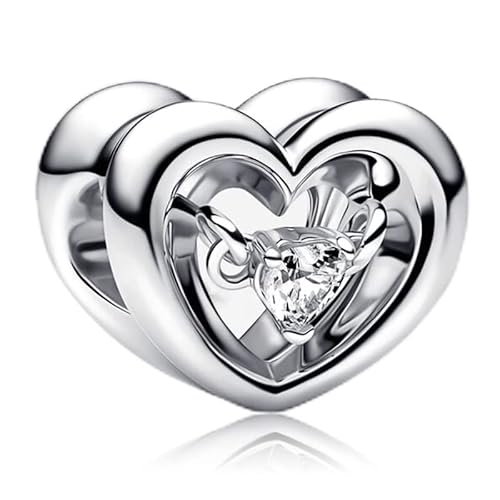 RMMY Charm Anhänger 925 Sterling Silber Radiant Heart & Floating Stone Charm Bead für Armband Damen Schmuck Perfektes Birthday Muttertagsgeschenk von RMMY