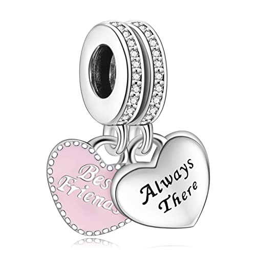 RMMY Charm Anhänger Best Friend Always in Heart 925 Sterling Silver Pendant Dangle Beads für Europäische Armbänder und Halsketten,Chriatmas Birthday Jewelry Gifts for Women & Girls von RMMY