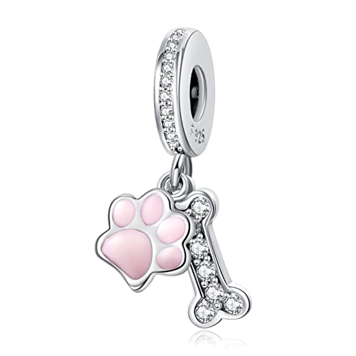 RMMY Charm Anhänger Dog & Paw Print Dangle CharmAnhänger 925 Sterling Silver Pendant Dangle Beads für Europäische Armbänder und Halsketten,Chriatmas Birthday Jewelry Gifts for Women & Girls von RMMY