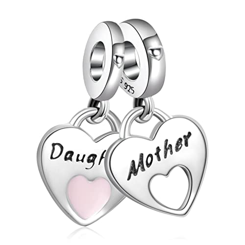 RMMY Charm Anhänger Double Heart Mother and daughter Dangle 925 Sterling Silver Pendant Beads für Europäische Armbänder und Halsketten,Chriatmas Birthday Jewelry Gifts for Women Girls von RMMY