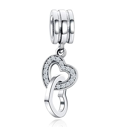 RMMY Charm Anhänger Interlocking Hearts Dangle CharmAnhänger 925 Sterling Silver Pendant Dangle Beads für Europäische Armbänder und Halsketten,Chriatmas Birthday Jewelry Gifts for Women & Girls von RMMY