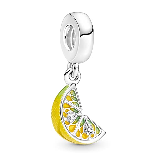 RMMY Charm Anhänger Lemon Slice Sparkling Fruit CharmAnhänger 925 Sterling Silver Pendant Dangle Beads für Europäische Armbänder und Halsketten,Chriatmas Birthday Jewelry Gifts for Women Girls von RMMY