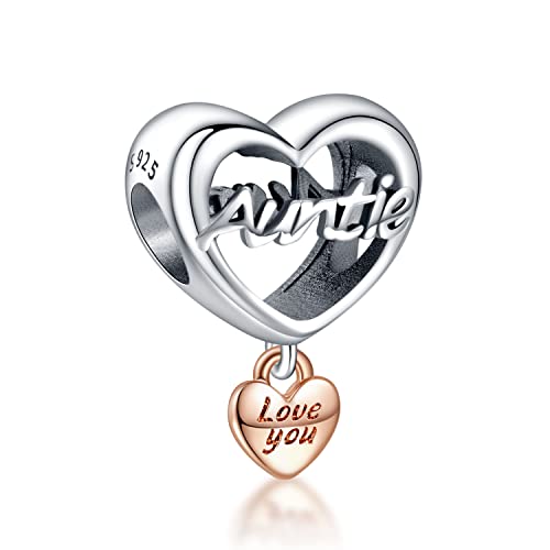 RMMY Charm Anhänger Love Auntie Herz 925 Sterling Silver Pendant Dangle Beads für Europäische Armbänder und Halsketten Valentine's Day Mother's Day Gifts für Mädchen von RMMY