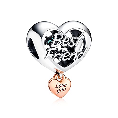 RMMY Charm Anhänger Love Best Friends 925 Sterling Silver Pendant Dangle Beads für Europäische Armbänder und Halsketten Valentine's Day Mother's Day Gifts für Mädchen von RMMY