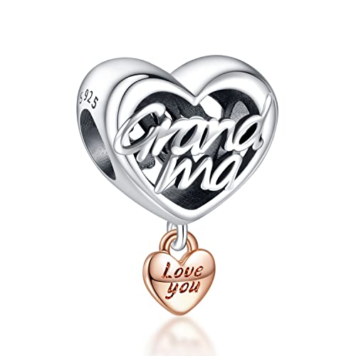 RMMY Charm Anhänger Love you Grandma Herz 925 Sterling Silver Pendant Dangle Beads für Europäische Armbänder und Halsketten Valentine's Day Mother's Day Gifts für Mädchen von RMMY