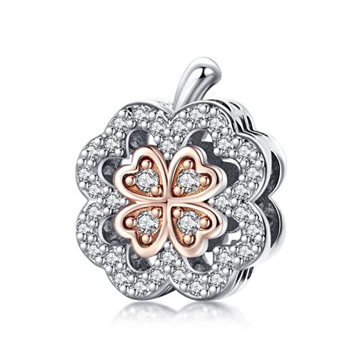 RMMY Charm Anhänger Lucky Clover Beads Zircon 925 Sterling Silver Pendant Dangle Beads für Europäische Armbänder und Halsketten,Chriatmas Birthday Jewelry Gifts for Women & Girls von RMMY