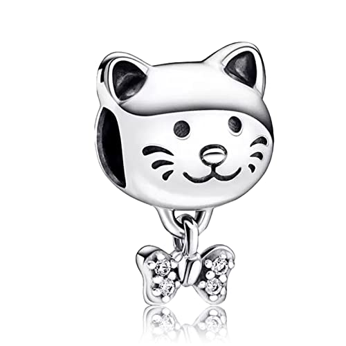 RMMY Charm Anhänger Pet Cat & Bow CharmAnhänger 925 Sterling Silver Pendant Dangle Beads für Europäische Armbänder und Halsketten,Chriatmas Birthday Jewelry Gifts for Women & Girls von RMMY