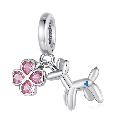 RMMY Charm Anhänger Puppy Balloon with Clover 925 Sterling Silver Pendant Dangle Beads für Europäische Armbänder und Halsketten,Chriatmas Birthday Jewelry Gifts for Women & Girls von RMMY