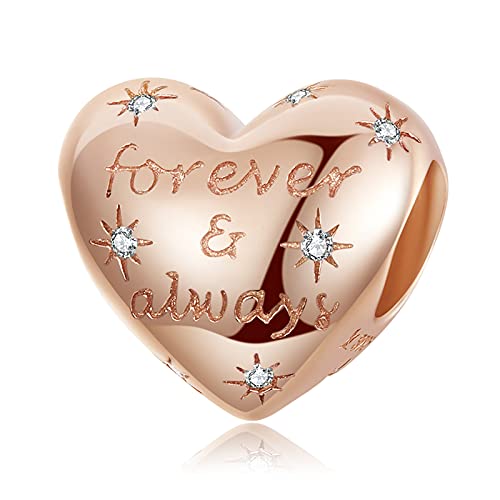 RMMY Charm Anhänger Rosegold Love Heart Forever CharmAnhängers 925 Sterling Silver Pendant Dangle Beads für Europäische Armbänder und Halsketten,Chriatmas Birthday Jewelry Gifts for Women Girls von RMMY