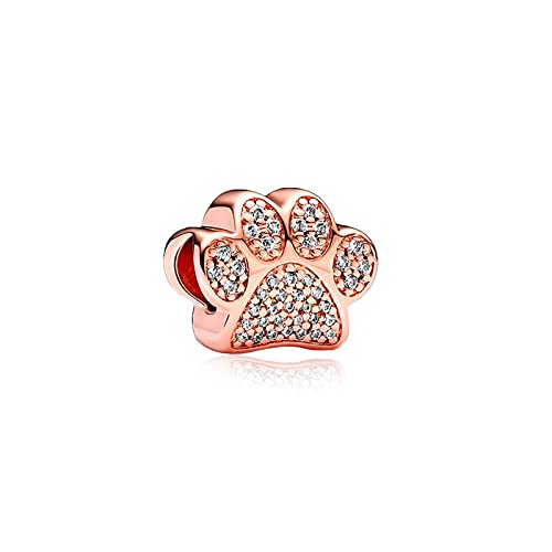 RMMY Charm Anhänger Rosegold Paw Print CharmAnhänger 925 Sterling Silver Pendant Dangle Beads für Europäische Armbänder und Halsketten,Chriatmas Birthday Jewelry Gifts for Women & Girls von RMMY