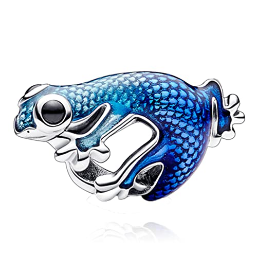 RMMY Charm Anhänger S925 Sterling Silber Metallic Blue Gecko Bracelet Bead für Europäische Armbänder Halskette Mother's Day Schmuck Geschenk Christmas für Damen Herren von RMMY