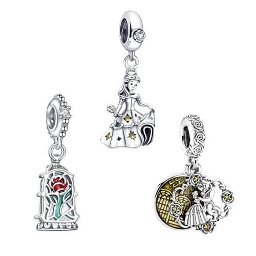 RMMY Charm Anhänger S925 Sterling Silber Mouse Princess Rose Beast Bracelet Bead für Europäische Armbänder Halskette Mother's Day Schmuck Geschenk Christmas für Damen Herren von RMMY