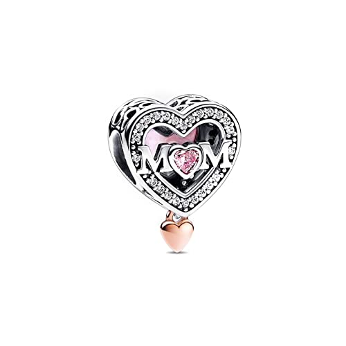 RMMY Charm Anhänger S925 Sterling Silber Openwork Mom & Heart Bracelet Bead für Europäische Armbänder Halskette Mother's Day Schmuck Geschenk Christmas für Damen Herren von RMMY