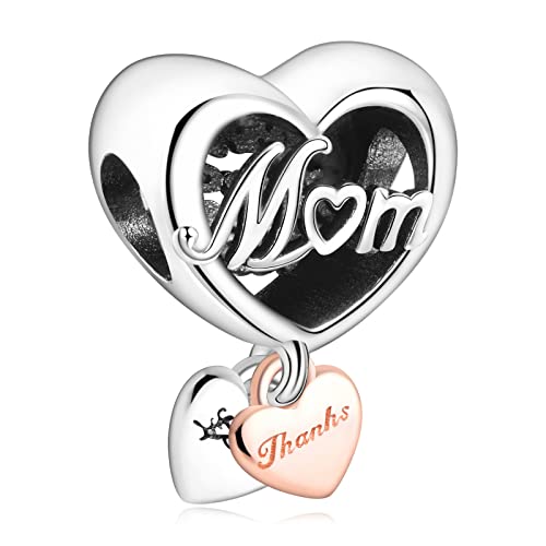 RMMY Charm Anhänger Thank You Mom Heart 925 Sterling Silver Pendant Dangle Beads für Europäische Armbänder und Halsketten,Chriatmas Birthday Jewelry Gifts for Women & Girls von RMMY