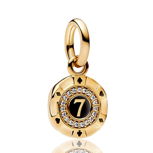 RMMY Charm-Anhänger aus 925er Sterlingsilber für Damenarmbänder, Gold, Glückszahl 7, 5A Zirkonia, Charms für Damen von RMMY