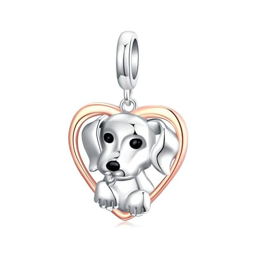 RMMY Charm Anhängers Love Dog 925 Sterling Silver Animal Bead Pendant für Europäische Armbänder und Halsketten,Birthday Mother's day Christmas Jewelry Gifts for Women Girl von RMMY