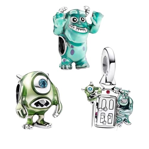 RMMY Charm Big Eyes Green Monster Behind Door Girl Charm Anhänger für Armband Halskette Muttertag Geschenk für Frauen 925 Sterling Silber Beads with Zirkonia Schmuck von RMMY