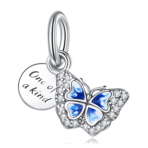 RMMY Charm Blue Butterfly Charm Anhänger für Armband Halskette Muttertag Geschenk für Frauen,925 Sterling Silber Beads with Zirkonia Schmuck von RMMY