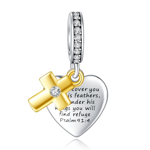 RMMY Charm Cross Bible Inscription Heart Charm Anhänger für Armband Halskette Muttertag Geschenk für Frauen 925 Sterling Silber Beads with Zirkonia Schmuck von RMMY