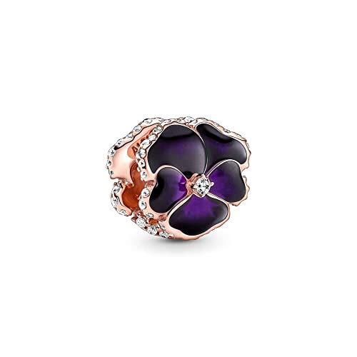 RMMY Charm Purple Pansy Flower Anhänger für Armband Halskette Muttertag Geschenk für Frauen,925 Sterling Silber Beads with Zirkonia Schmuck von RMMY