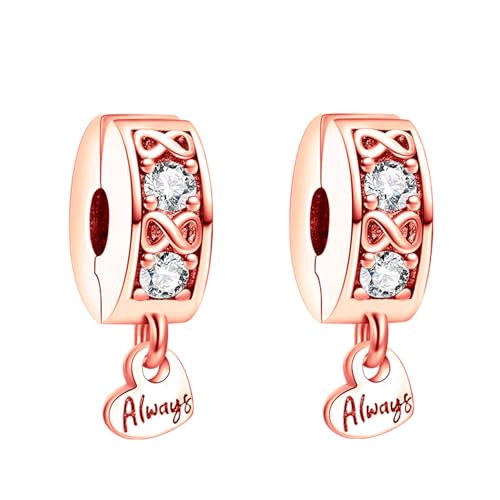 RMMY Charm Rose Gold Infinity Symbol Heart Clip Charms 2pcs Anhänger für Armband Halskette Muttertag Geschenk für Frauen 925 Sterling Silber Beads with Zirkonia Schmuck von RMMY