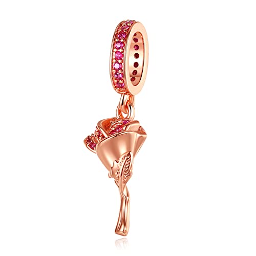 RMMY Charm Rose Gold Roses Dangle Charm Anhänger für Armband Halskette Muttertag Geschenk für Frauen 925 Sterling Silber Beads with Zirkonia Schmuck von RMMY