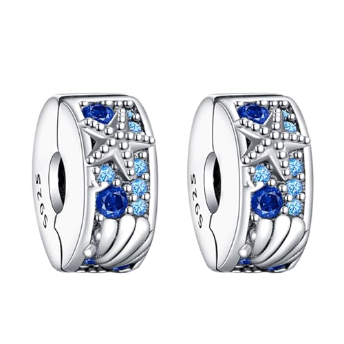 RMMY Charm Shellfish Starfish Clip Stopper Charms 2pcs Anhänger für Armband Halskette Muttertag Geschenk für Frauen 925 Sterling Silber Beads with Zirkonia Schmuck von RMMY