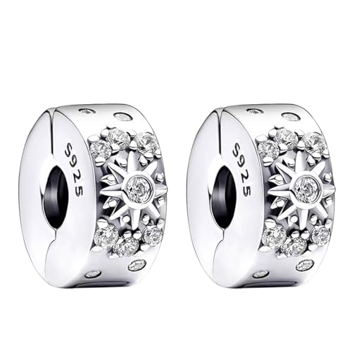 RMMY Charm Sparkling Sun Clip Charms 2pcs Anhänger für Armband Halskette Muttertag Geschenk für Frauen 925 Sterling Silber Beads with Zirkonia Schmuck von RMMY