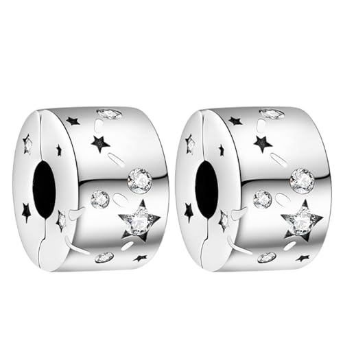 RMMY Charm Starry Sky Clip Stopper Charms 2pcs Anhänger für Armband Halskette Muttertag Geschenk für Frauen 925 Sterling Silber Beads with Zirkonia Schmuck von RMMY